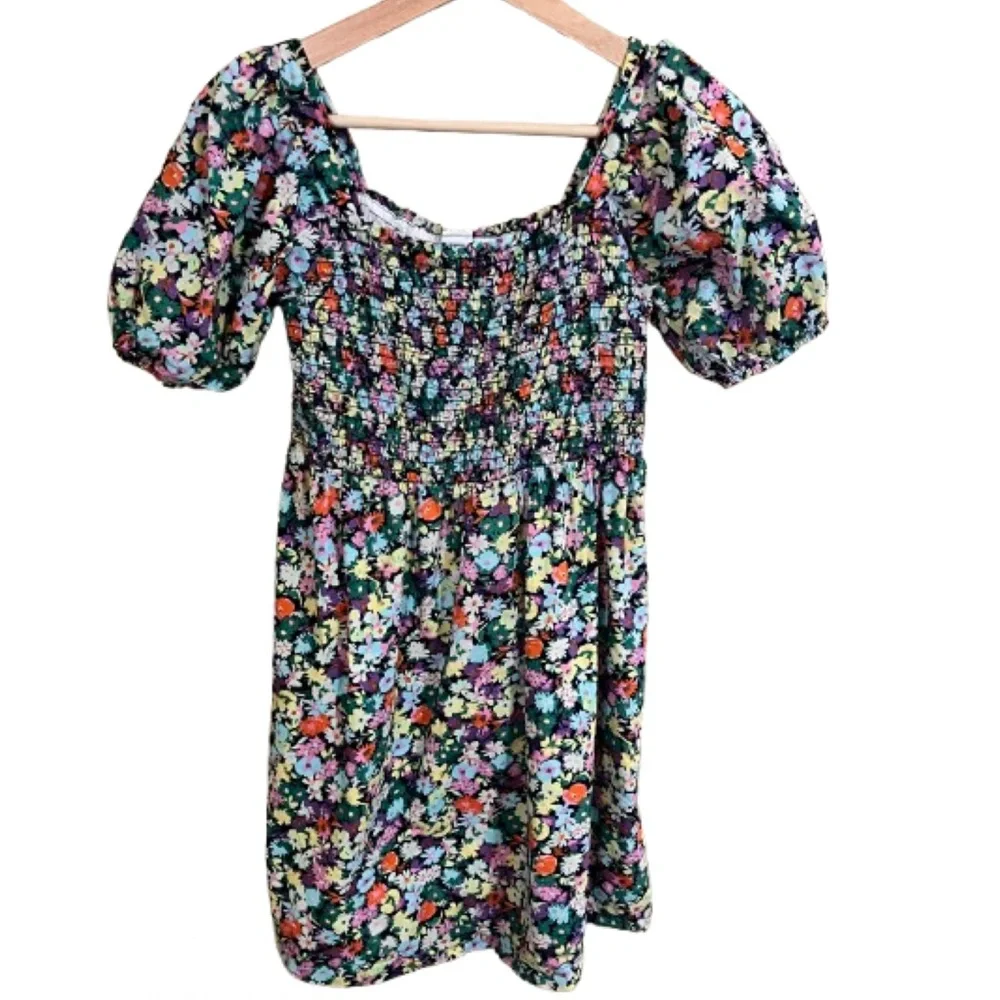 GAP Kids Girl’s Size Large Colorful Floral Puff Sleeve Dress Smocked Summer